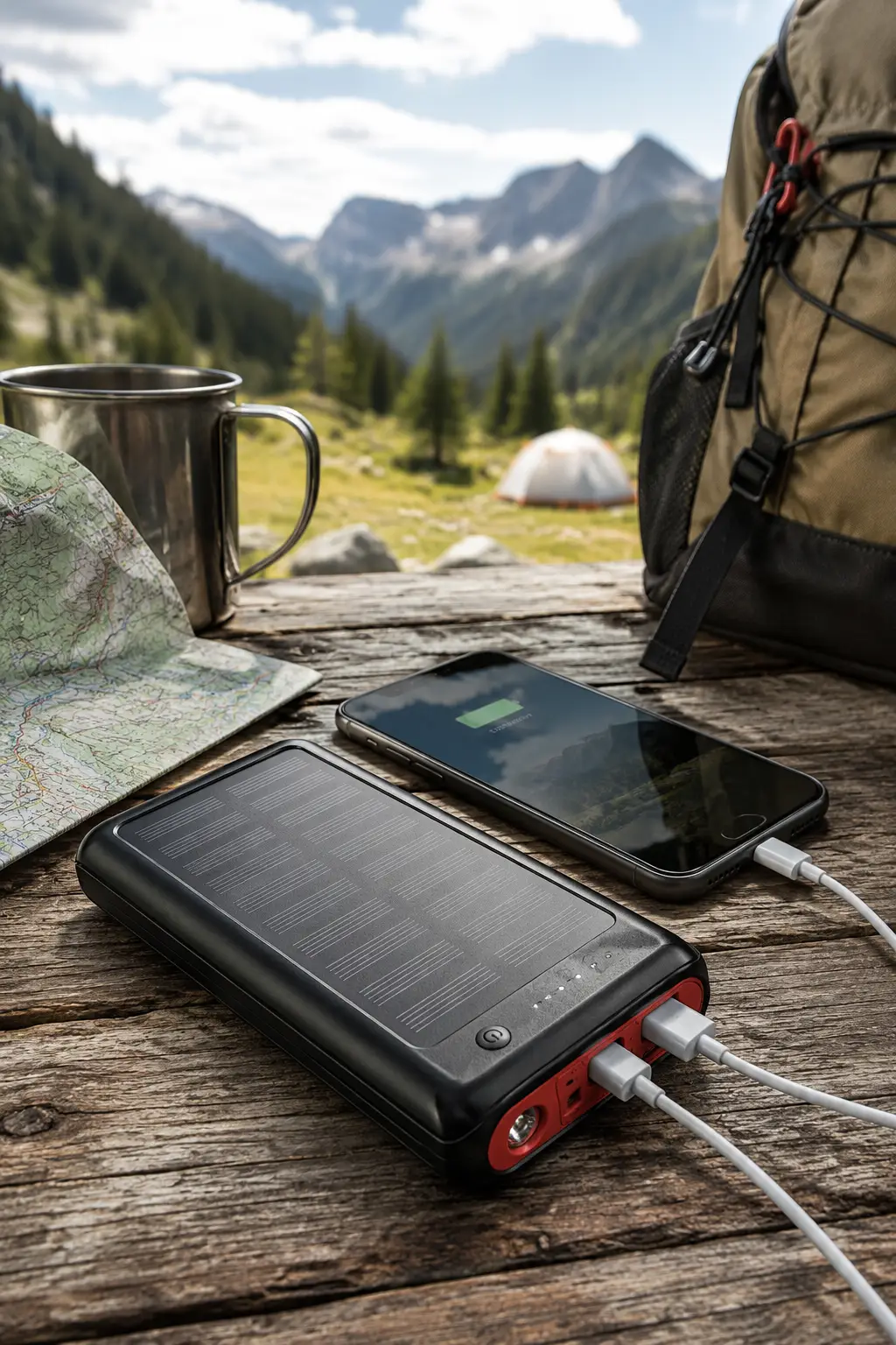 Solar power bank for hiking and camping