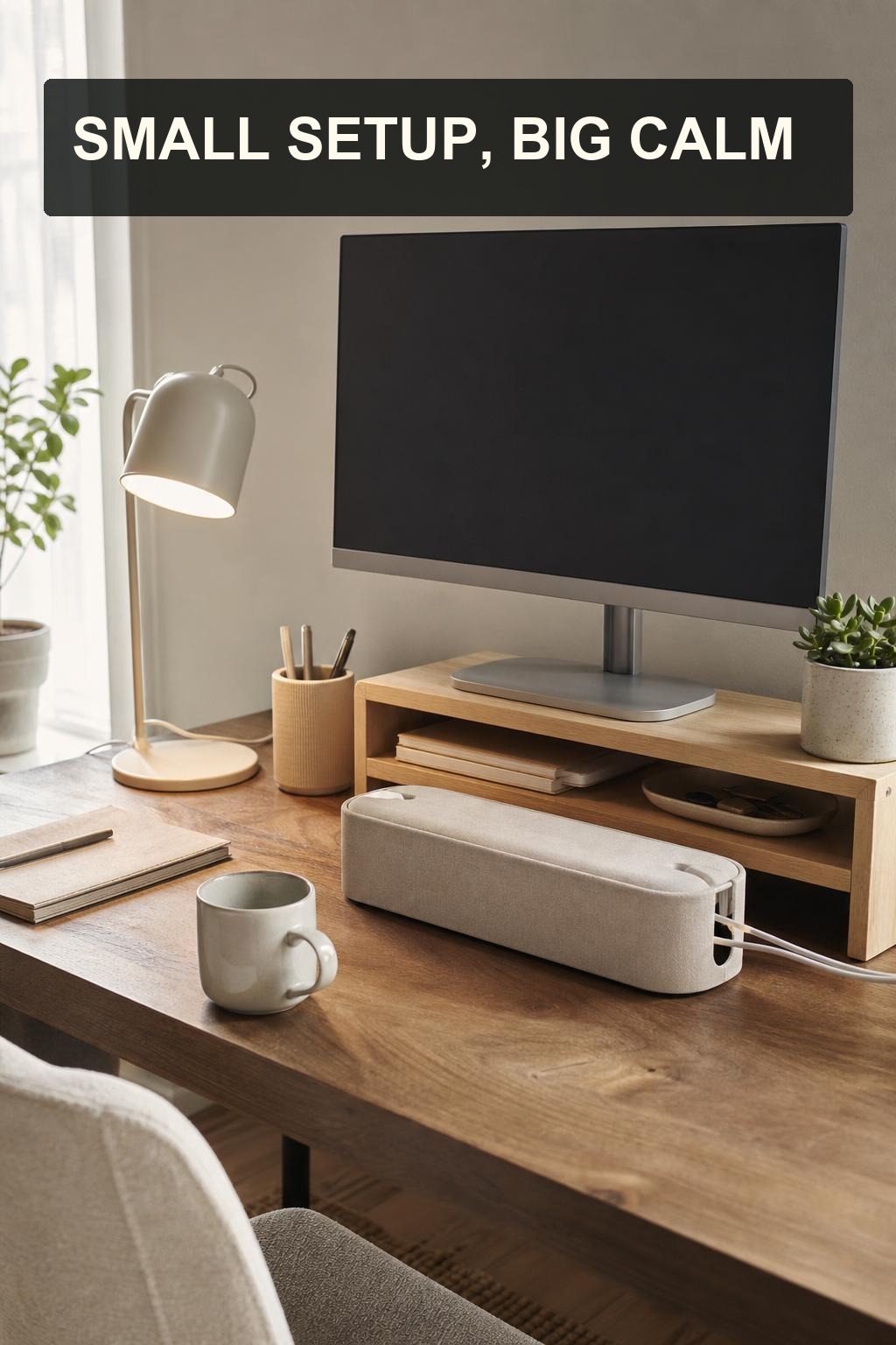 Demonstration workspace with three complementary desk products